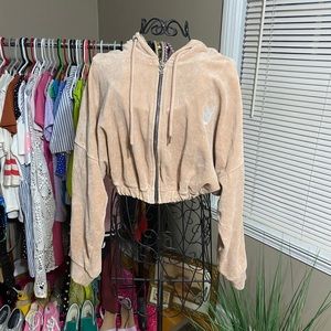 PLAYBOY velvet salmon crop hoodie